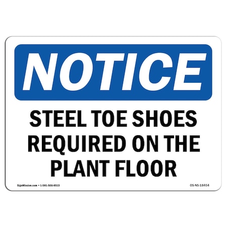 Signmission OSHA Sign, Steel Toe Shoes Required On Plant Floor, 7in X 5in Decal, 7" W, 5" H, Landscap OS-NS-D-57-L-18454